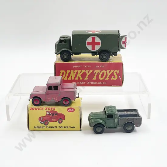 Dinky Boxed 255 Mersey Tunnel Police Van 626 Military Ambulance and Unboxed 641 playworn vehicles