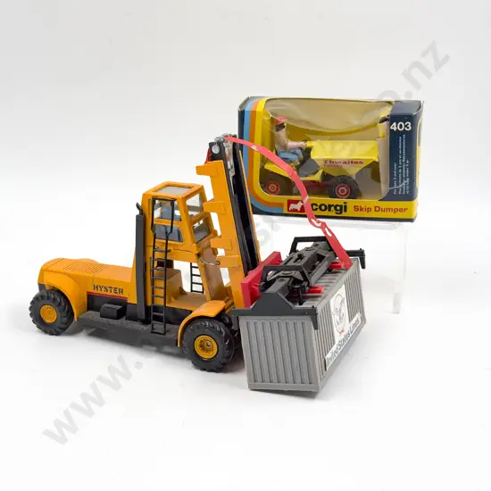 Corgi Boxed 403 Thwaites Tusker Skip Dumper and Unboxed Hyster Forklift