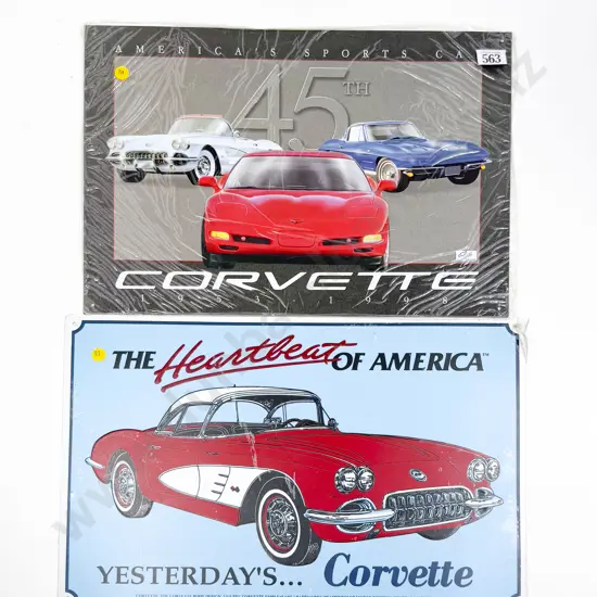 Three Printed Tin Corvette Signs