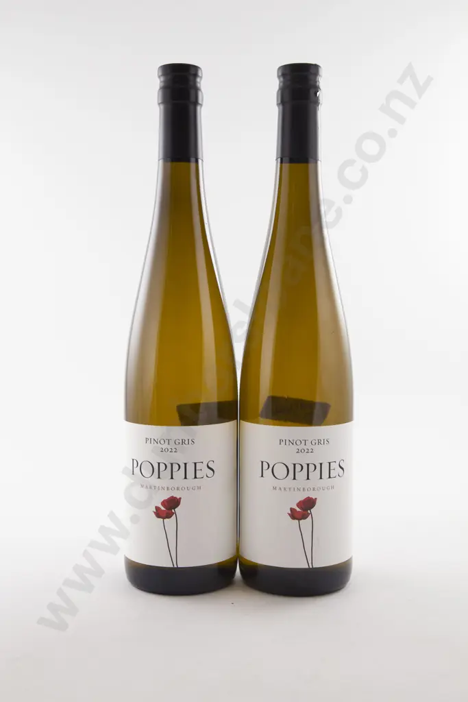 2 Bottles NZ Poppies Martinborough Pinot Gris 2022 Image 1++