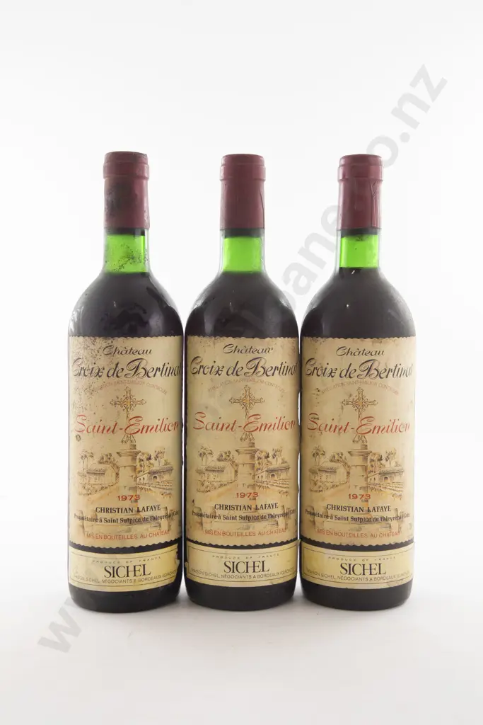 3 Bottles French Chateau Croix de Bertinat Saint Emilion Christian Lafaye Sichel Grand Cru Bordeaux 1973 Image 1++