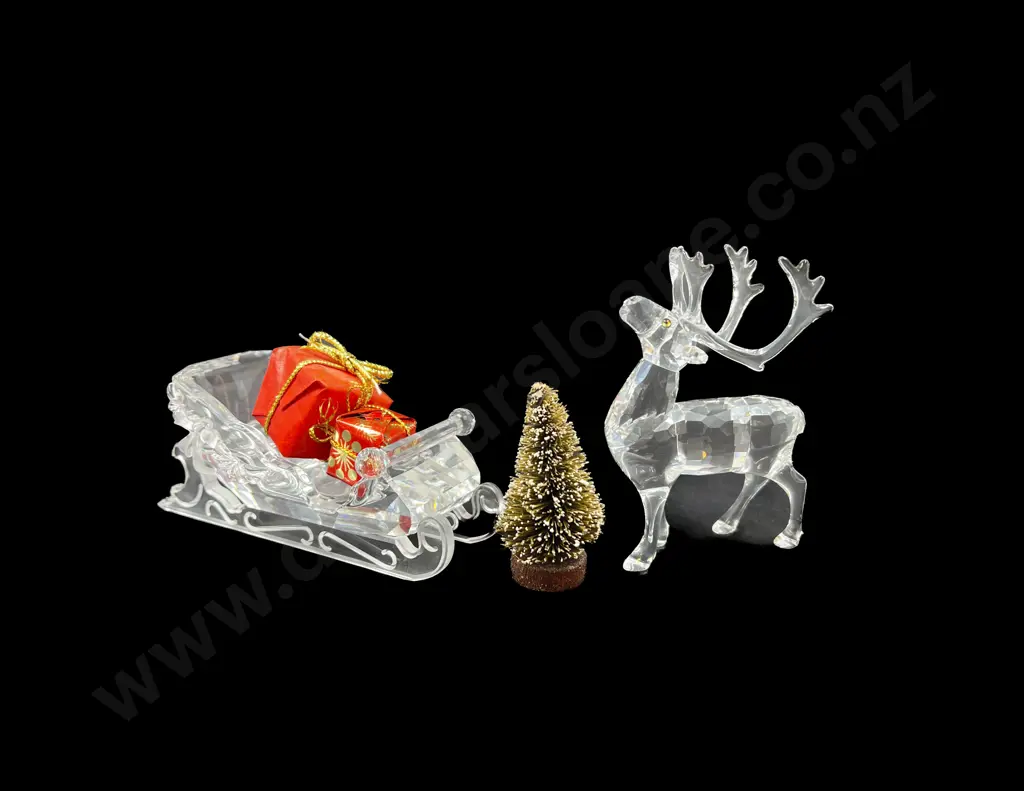 C1996 Boxed Swarovski Crystal "Exquisite Accents" Sleigh & Reindeer Image 1++