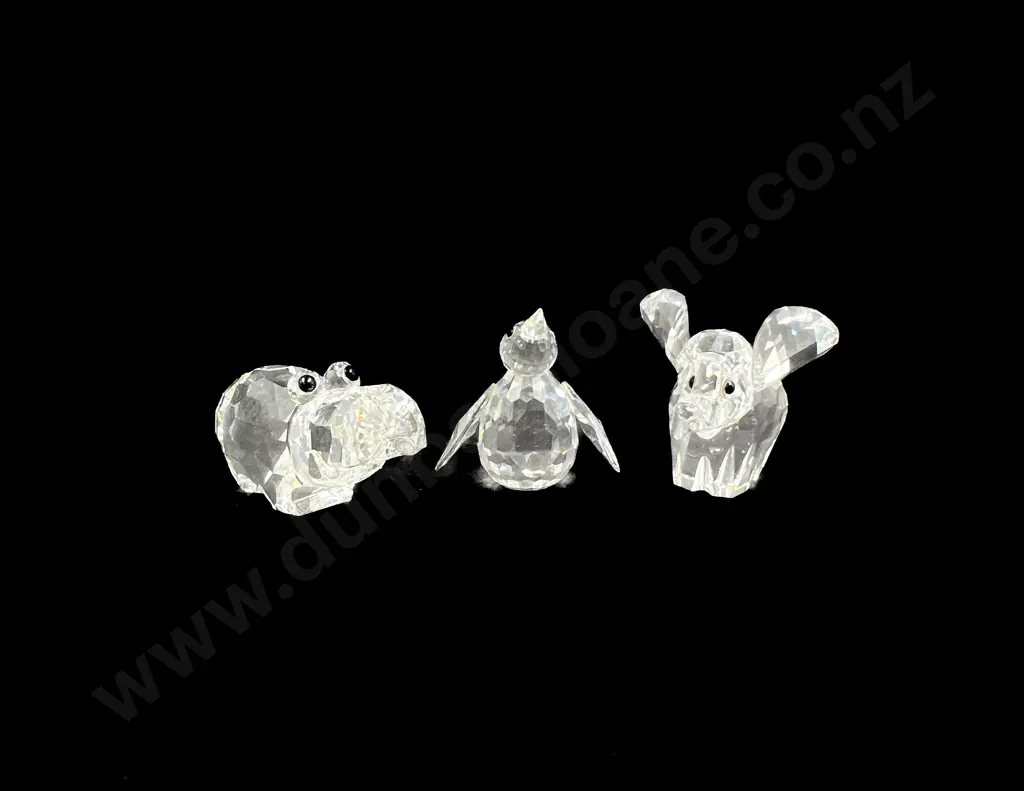 Three Boxed Swarovski Crystal Baby Elephant Penguin & Hippo Image 1++