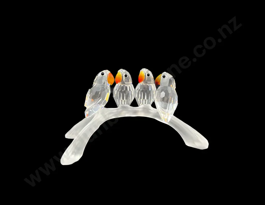 C1996 Boxed Swarovski Crystal "Feathered Beauties" Baby Lovebirds Image 1++