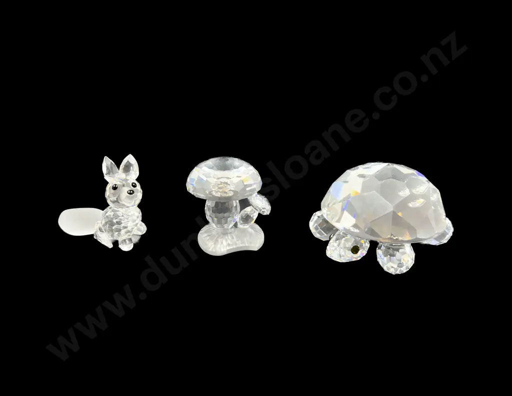 Three Boxed Swarovski Crystal Toadstool Fox & Turtle Image 1++
