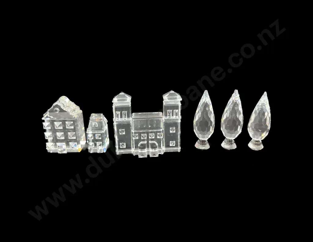 Three Boxed Swarovski Crystal Buildings & Trees Image 1++