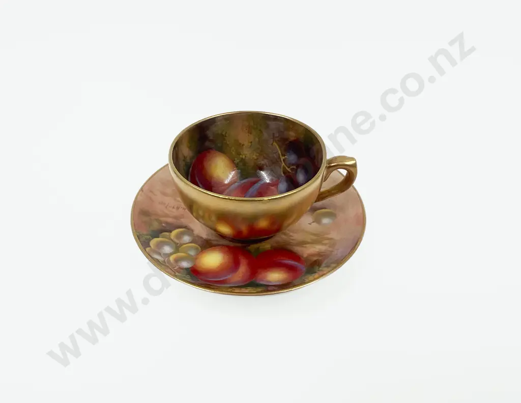 Royal Worcester Miniature Teacup & Saucer Painted Fruit Signed H Ayrton Image 1++