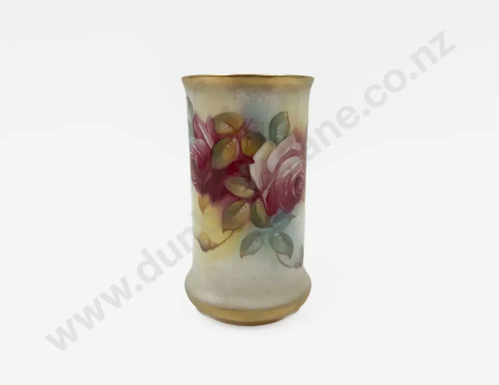 Royal Worcester Cylindrical Posy Vase Painted Roses Signed M Hunt Image 1++