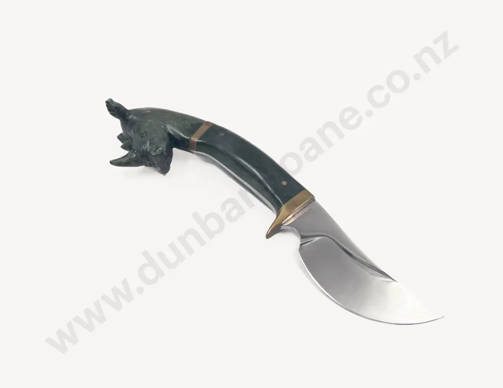 Verdite Handled Rhino Figure Knife Image 1++