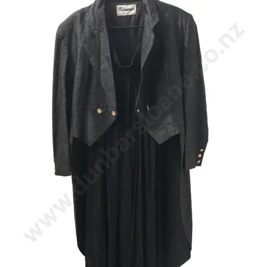 Vintage Made in NZ Klassy's Raw Black Silk Tailed Jacket & Skirt