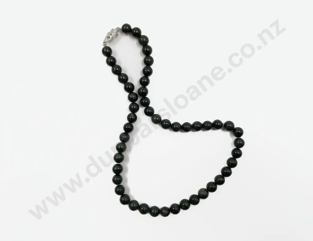 Single Strand Beaded Greenstone Necklace Image 1++