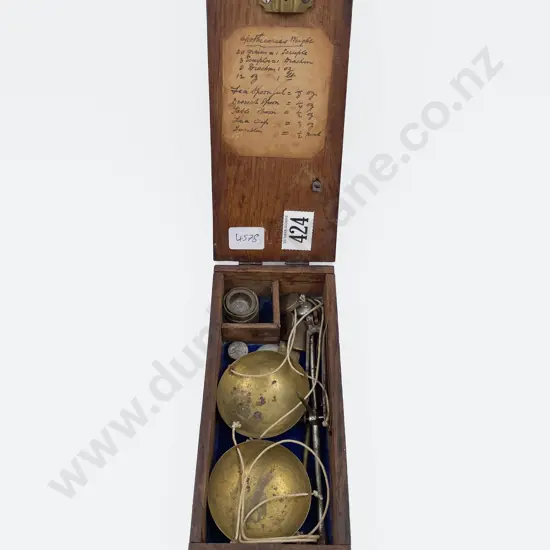 Vintage Brass Balance Scales with Assorted Weights in Box