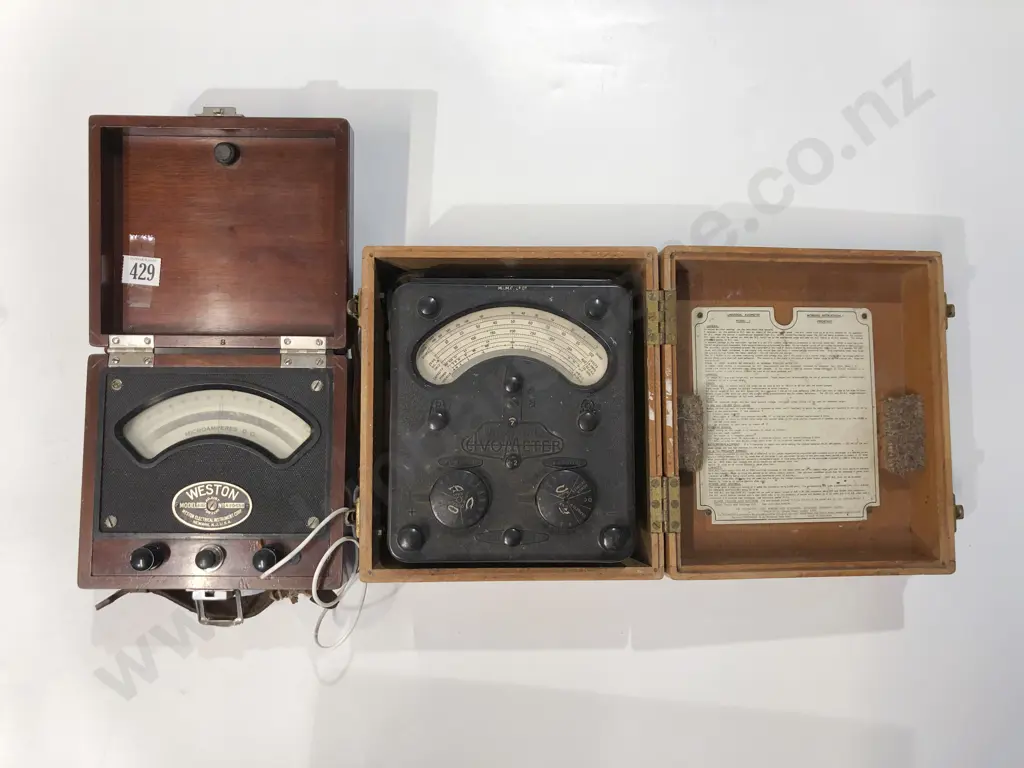 Two Vintage Amp Meters in Cases Image 1++