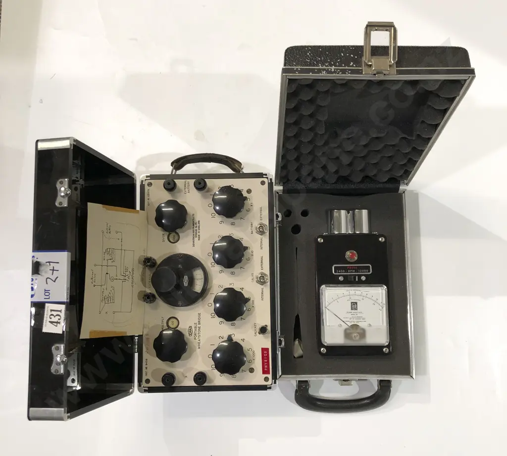 Vintage RPM Scale Reader together with Portable Wheatstone Bridge Apparatus Image 1++
