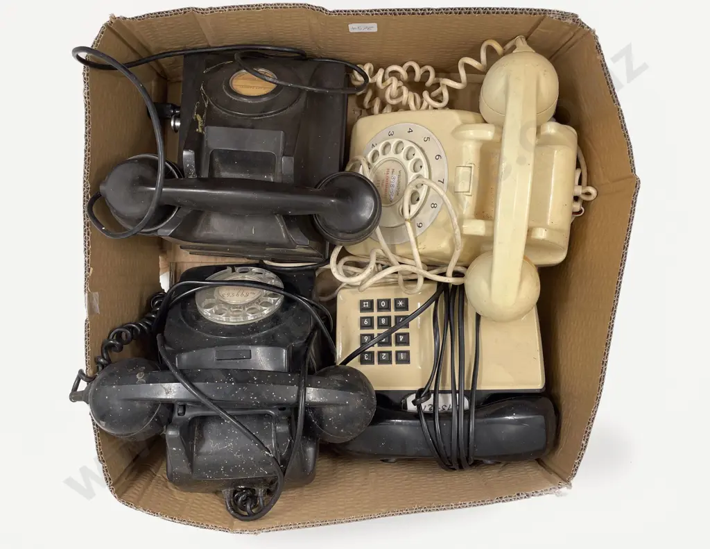 Box of Assorted Vintage Telephones Image 1++