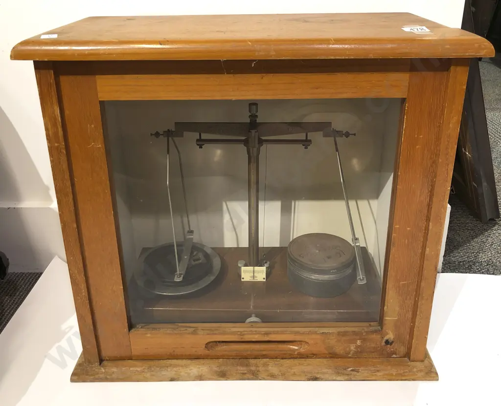 Vintage Balance Scale in Glazed Door Display Case Image 1++