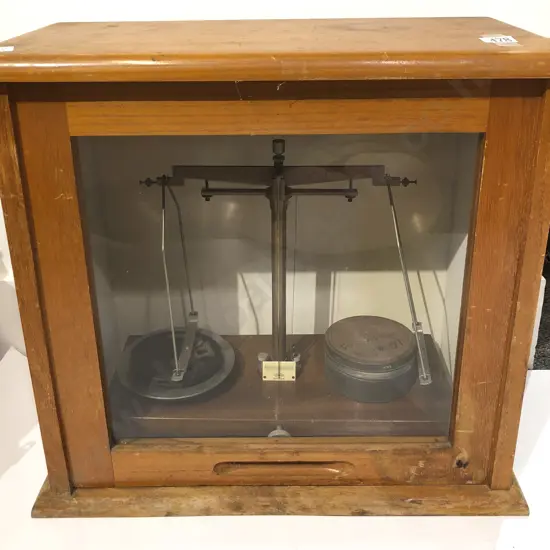Vintage Balance Scale in Glazed Door Display Case