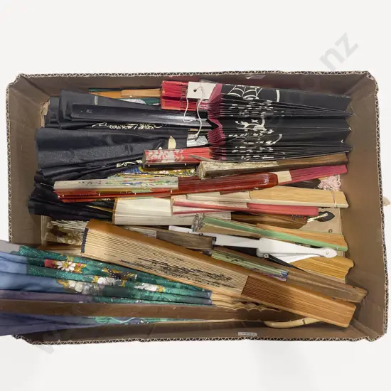 Box of Assorted Decorative Fans etc