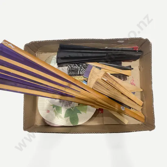 Box of Assorted Decorative Fans etc
