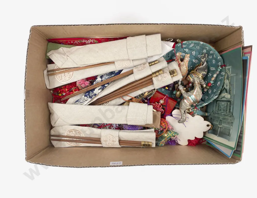 Box of Assorted Ornaments Chopsticks etc Image 1++