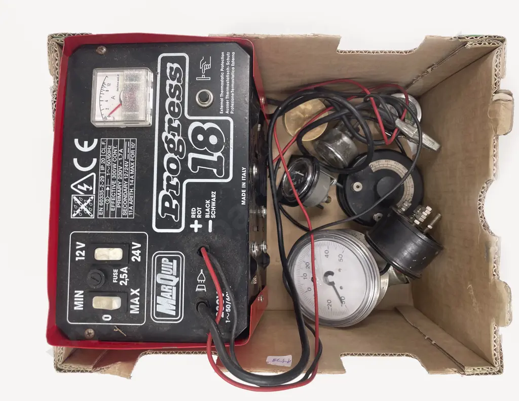 Box of Assorted Gauges together with 12V/24V Battery Image 1++