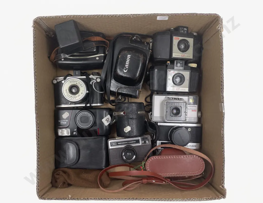 Box of Assorted Vintage Cameras and Accessories Image 1++