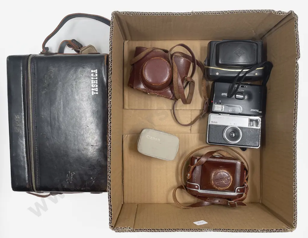 Box of Assorted Vintage Cameras and Accessories Image 1++