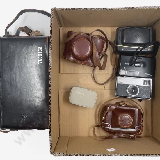 Box of Assorted Vintage Cameras and Accessories
