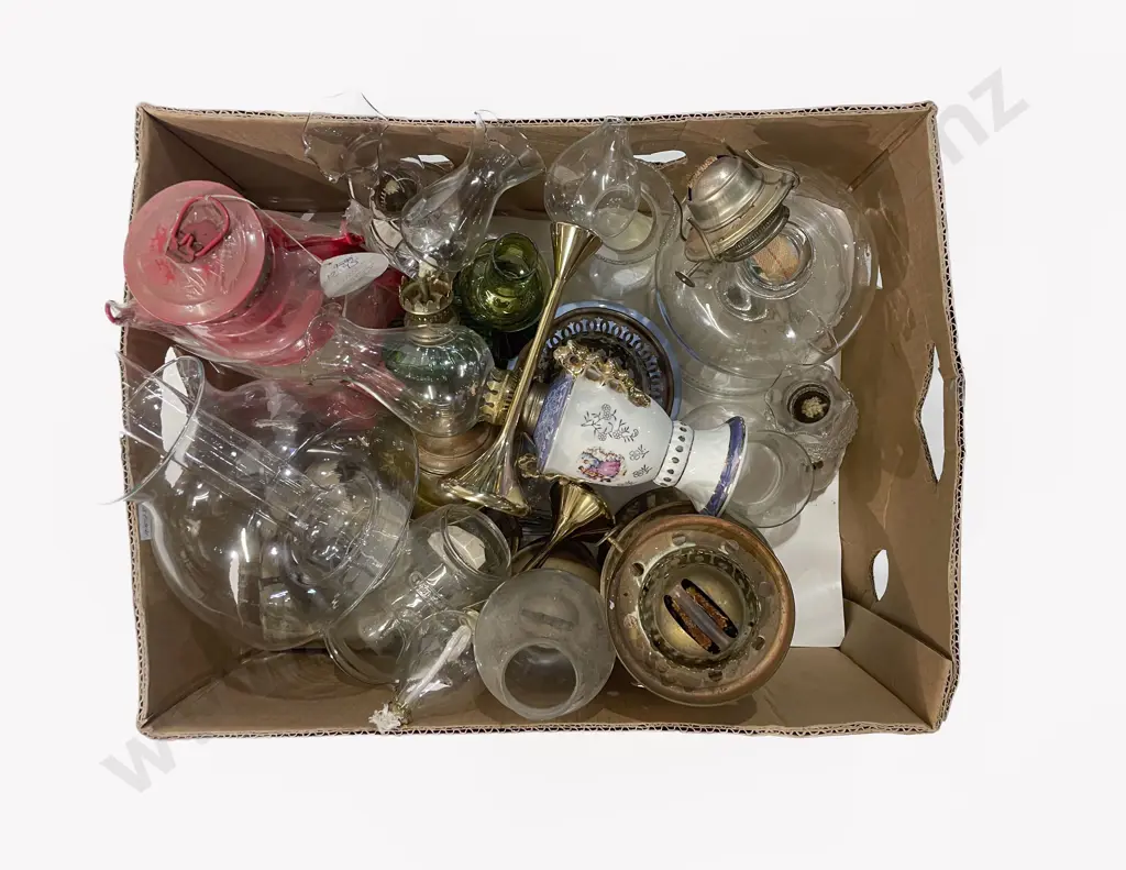 Box of Assorted Kerosene Lamps etc Image 1++