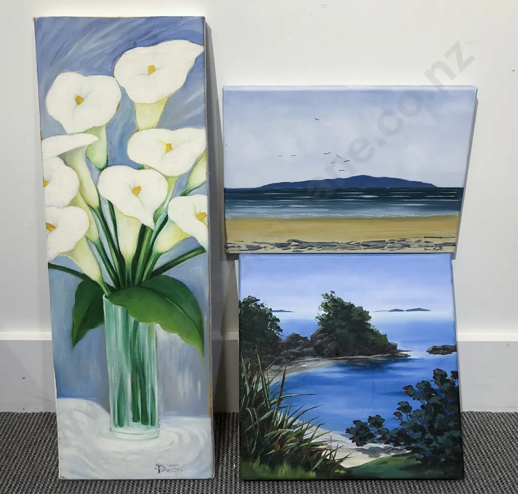 Three Assorted Oil on Canvas Works Image 1++