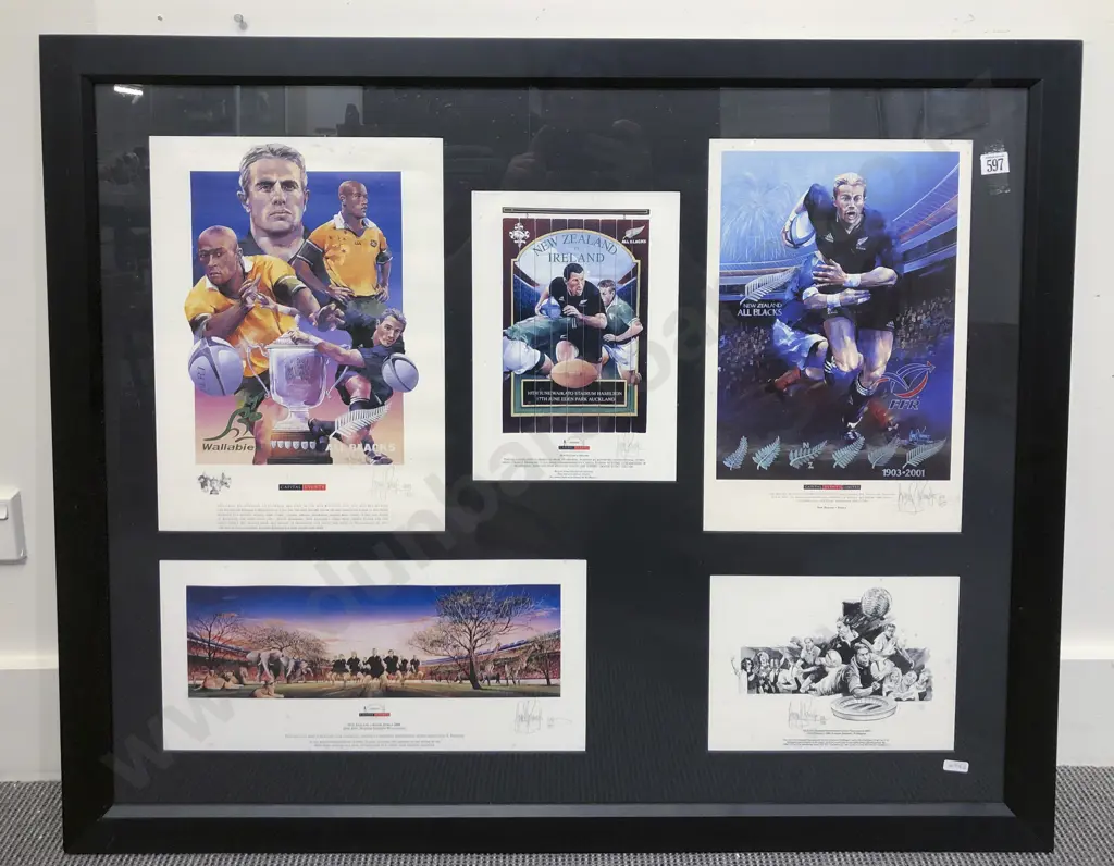 Framed Display of Five Assorted All Blacks Test Posters Image 1++