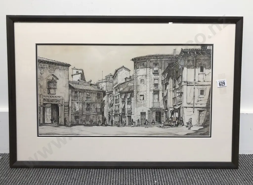 W Barke - Street Scene - Graphite on Paper Image 1++