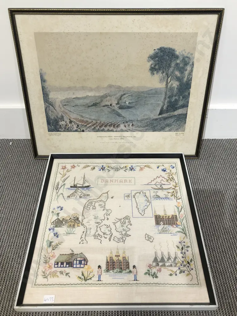 Framed Embroidery and Three Prints Image 1++
