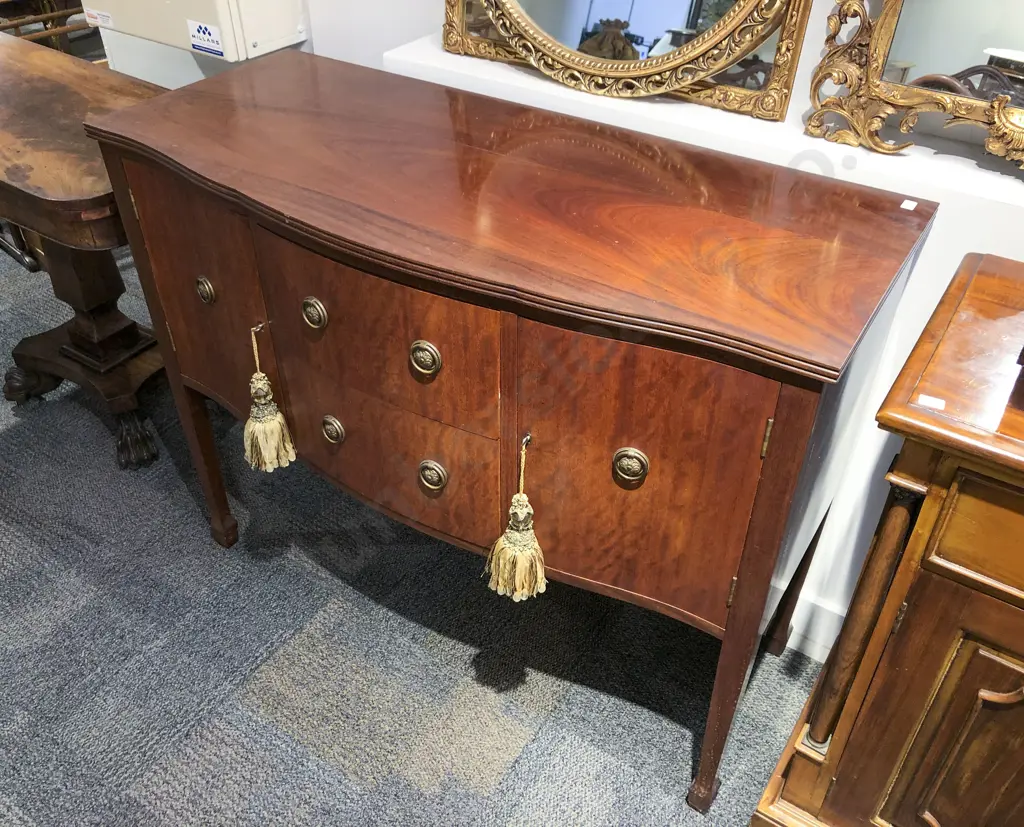Regency Style Reproduction Mahogany Bow Front Sideboard Image 1++