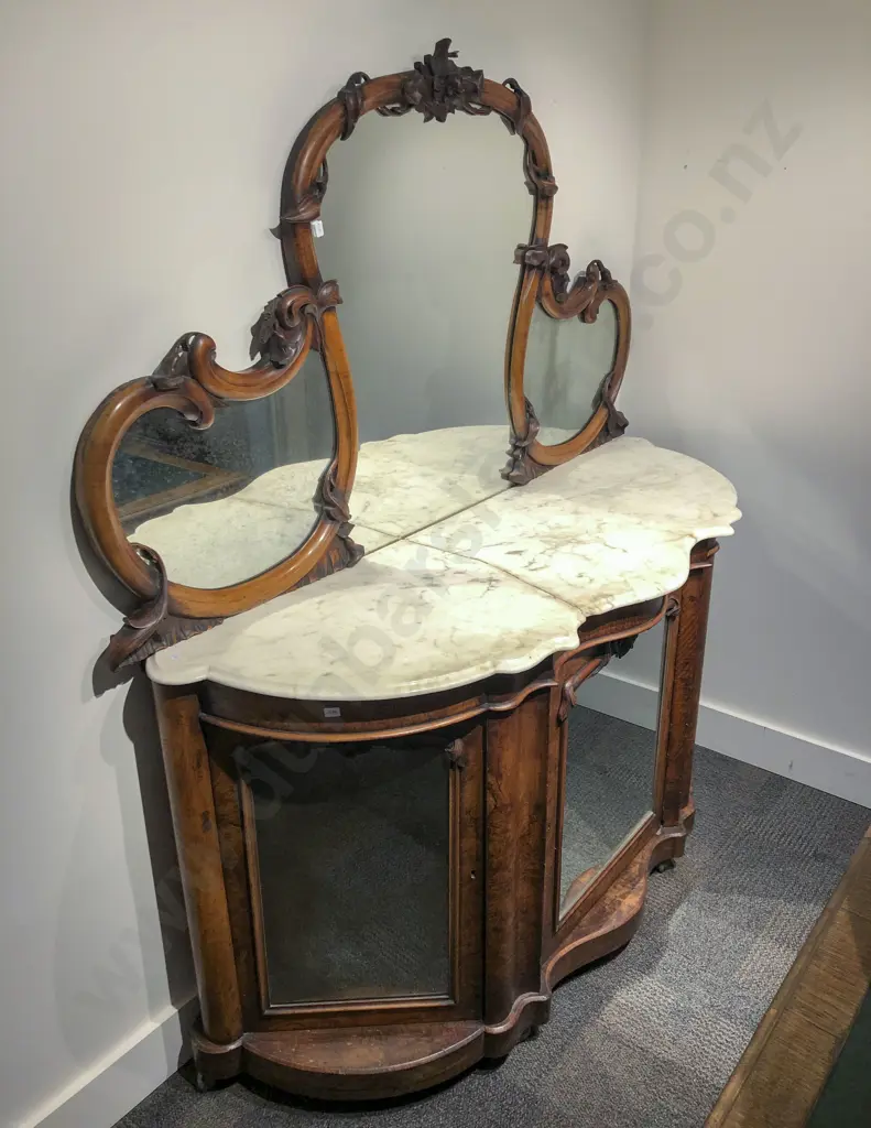 Victorian Mirror Doored & Backed Marble Top Chiffonier Image 1++