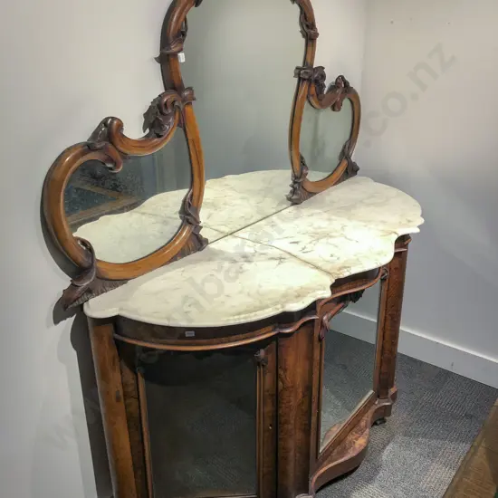 Victorian Mirror Doored & Backed Marble Top Chiffonier