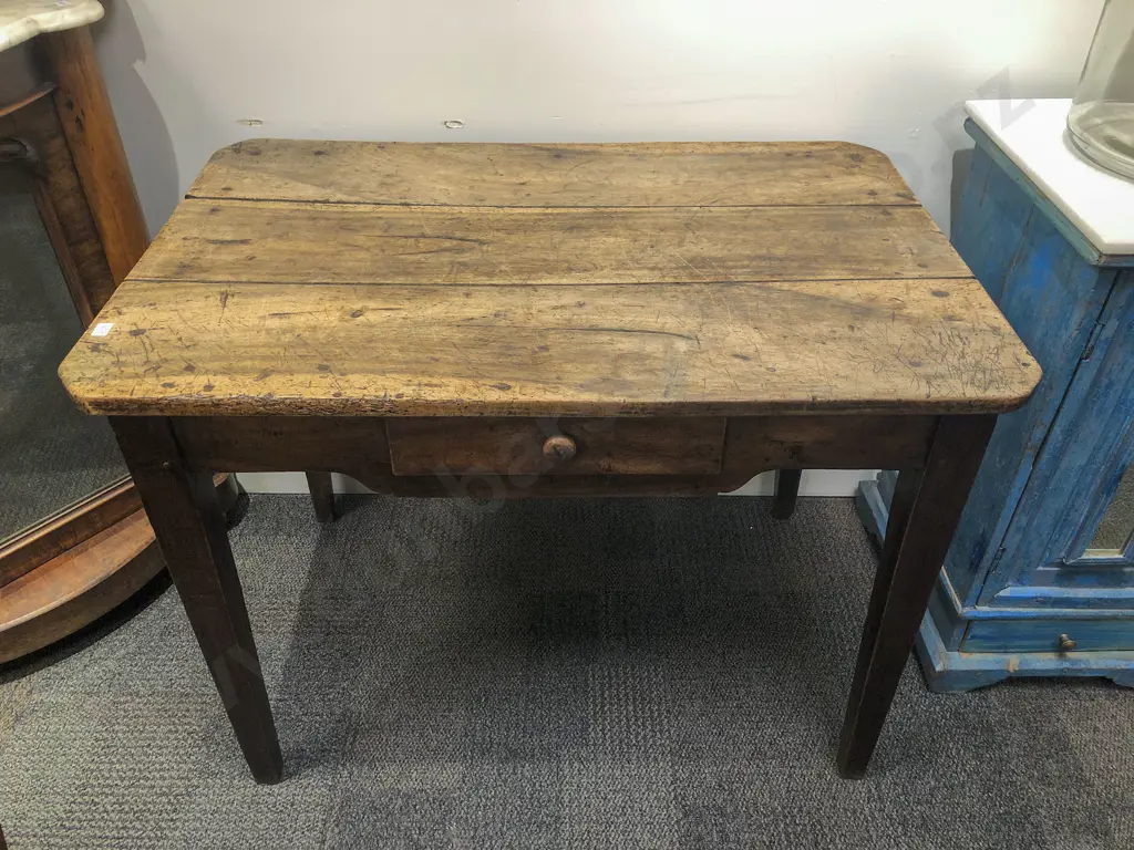 19th Century French Country Kitchen Single Drawer Work Table Image 1++