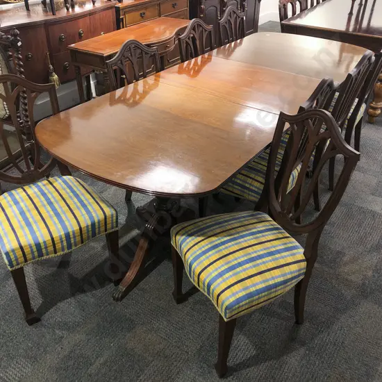 Georgian Style Mahogany D-End Extension Dining Table with Eight Hepplewhite Style Dining Chairs