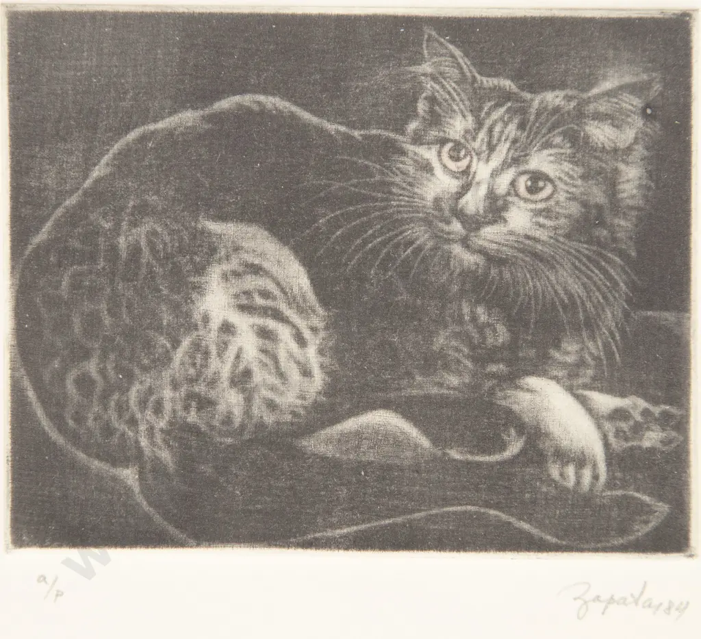 Unknown Artist - Cat Etching Image 1++