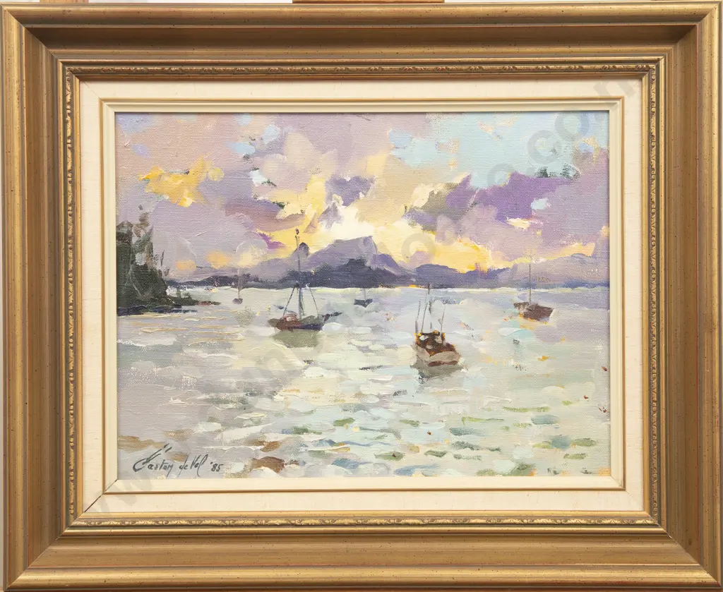 Gaston De Vel (1924 - 2010) - Sunset Whangaroa Harbour Image 1++