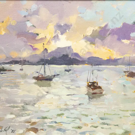 Gaston De Vel (1924 - 2010) - Sunset Whangaroa Harbour