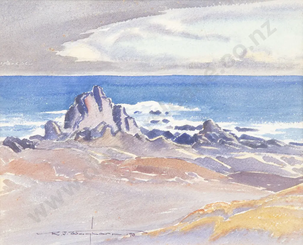 Reginald J Waghorn (1898 - 1987) - Rocky Coast Wellington Image 1++