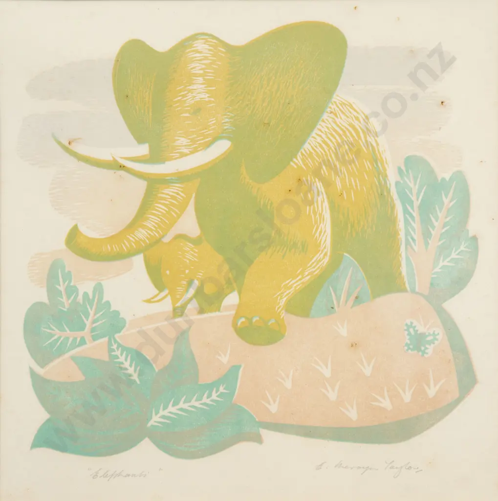 E Mervyn Taylor (1906 - 1964) - Elephants (a/f) Image 1++