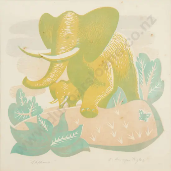 E Mervyn Taylor (1906 - 1964) - Elephants (a/f)