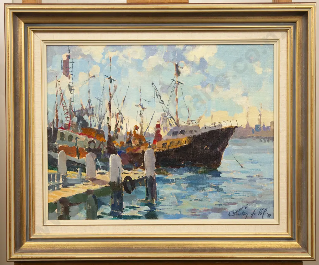 Gaston De Vel (1924 - 2010) - At Anchor Tauranga Image 1++