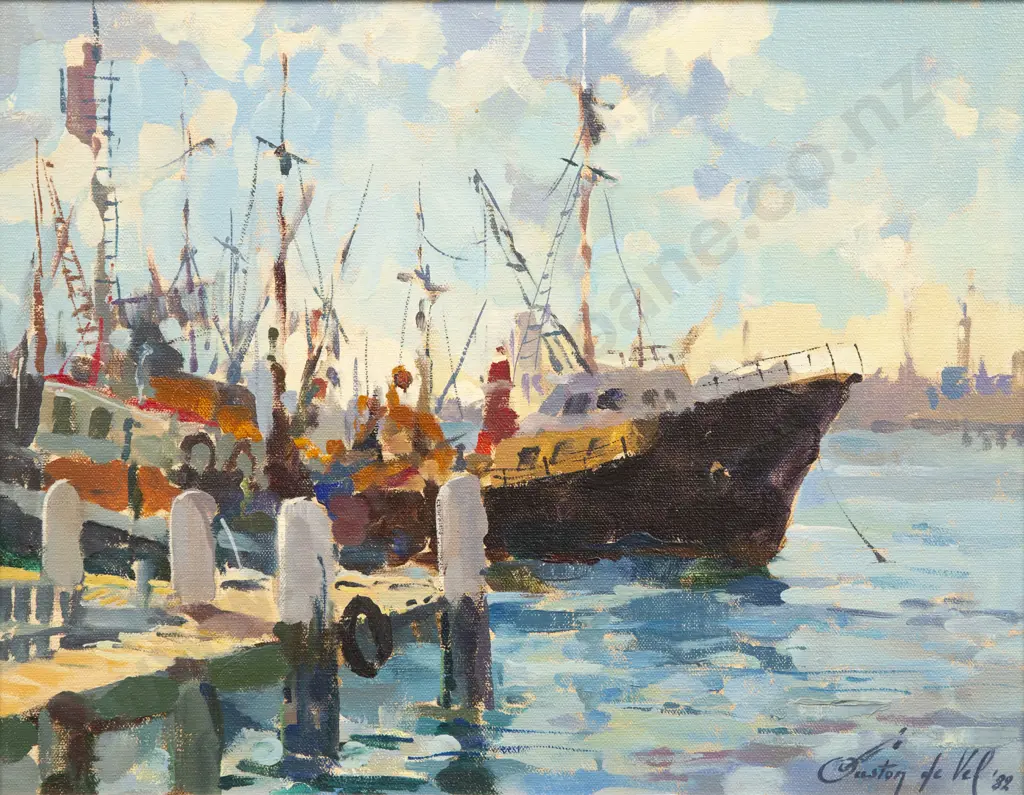 Gaston De Vel (1924 - 2010) - At Anchor Tauranga Image 1++