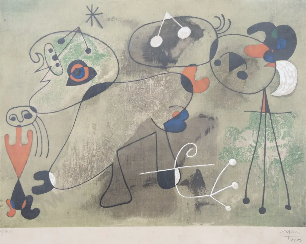 After Joan Miro (1893 - 1983) - Composition Sur Tond Vert Image 1++