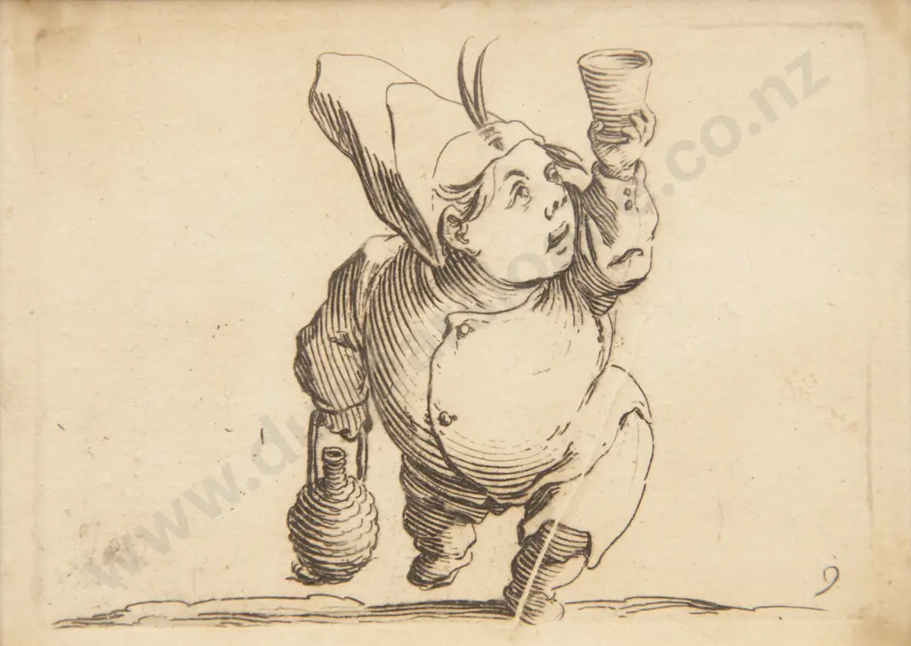 Jacques Callot (France 1592 - 1635) - Le Beveur vu de Face Image 1++