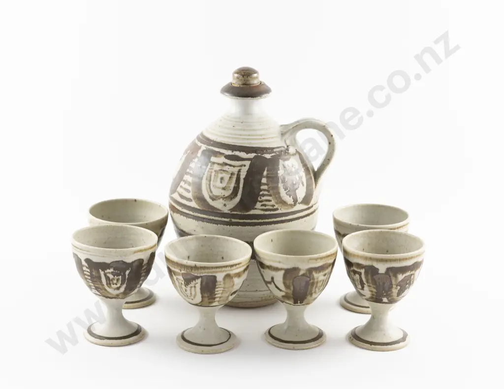 Probable Eatelle Martin Earthenware Flagon and Six Goblets Image 1++