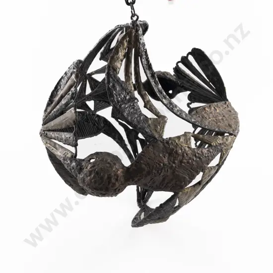 Sculptural Hanging Pierced Bird Form Orb